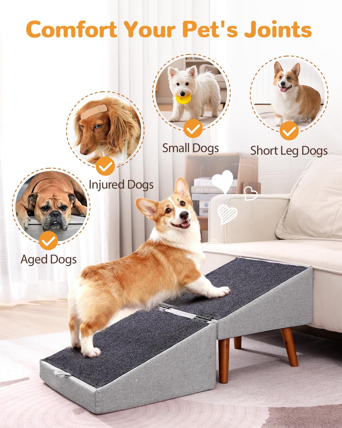Ziluce dog ramp couch side view showing safe non-slip grip.