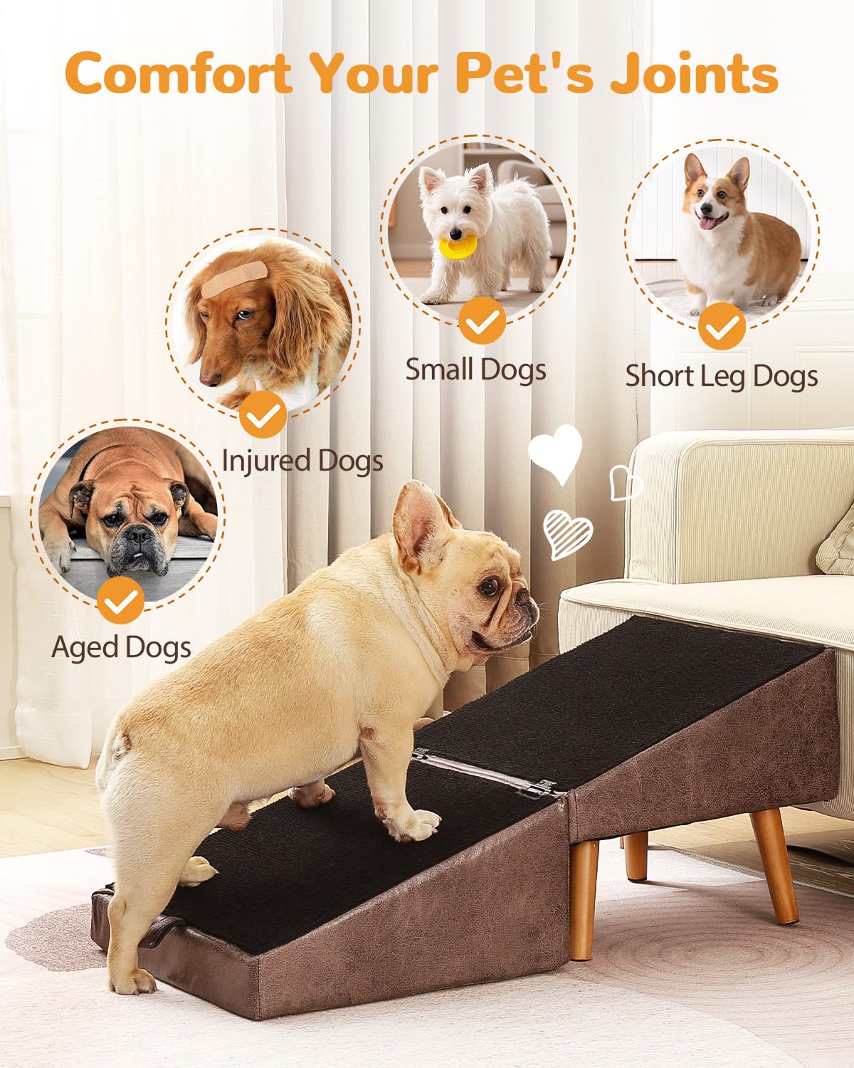 Ziluce pet ramp non-slip surface for safe climbing on couch or bed.