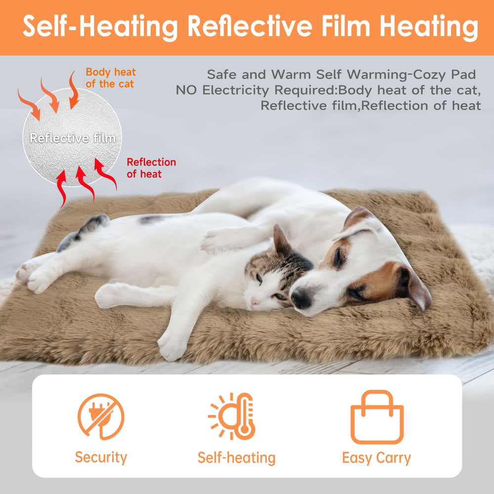 ZINGTERRA self-warming pet pad shows soft fabric under paws for comfortable naps.