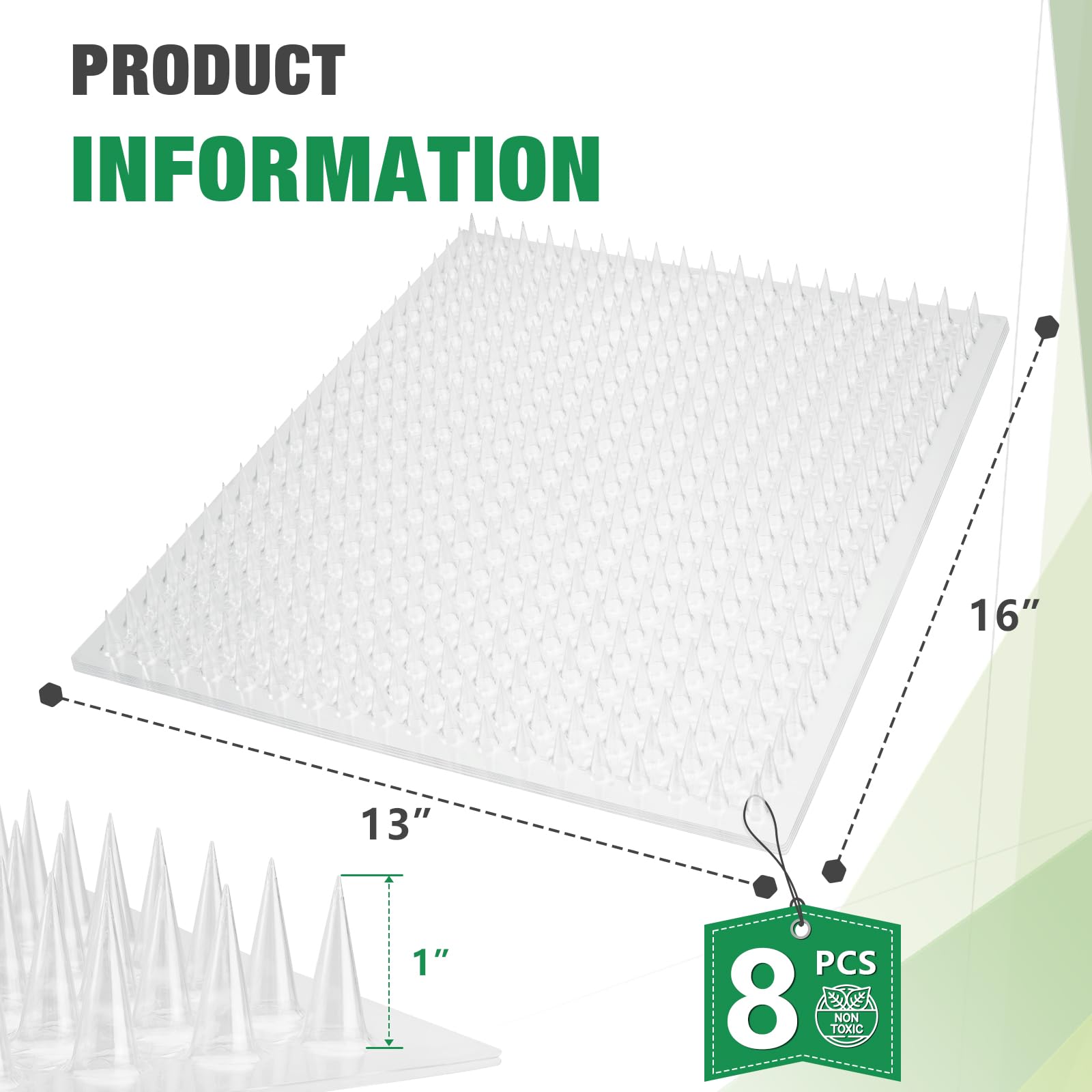 Zipcase 16x13 inch scat mat closeup shows humane spikes deterring wildlife safely.