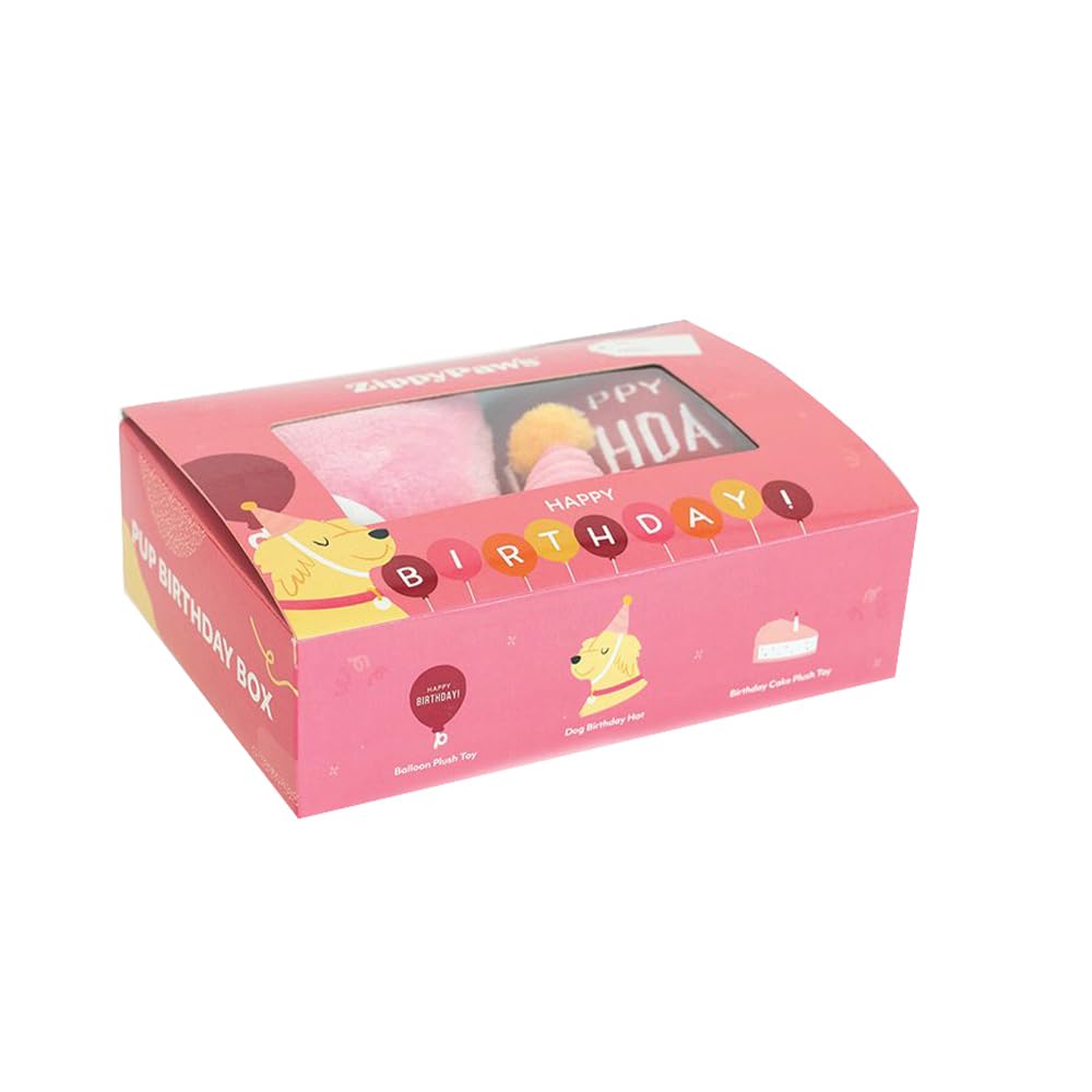 ZippyPaws Birthday Box fits all sizes, suitable for small to large dogs.
