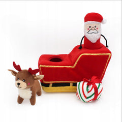 ZippyPaws Burrow Christmas Toy gift pile image supports scent-and-search game for pups