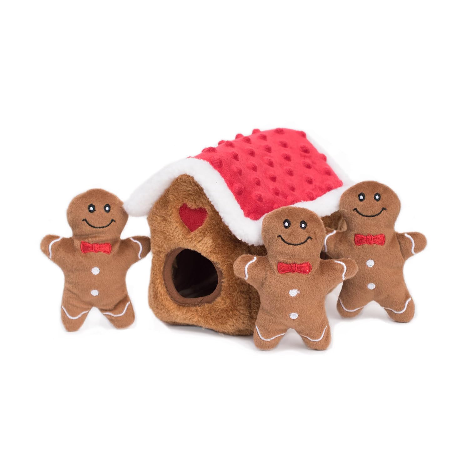 ZippyPaws Burrow Gingerbread House hero shows playful enrichment for small and medium dogs.