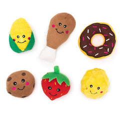 ZippyPaws Burrow Replacement Miniz pack closeup showing colorful squeaky minis for interactive play