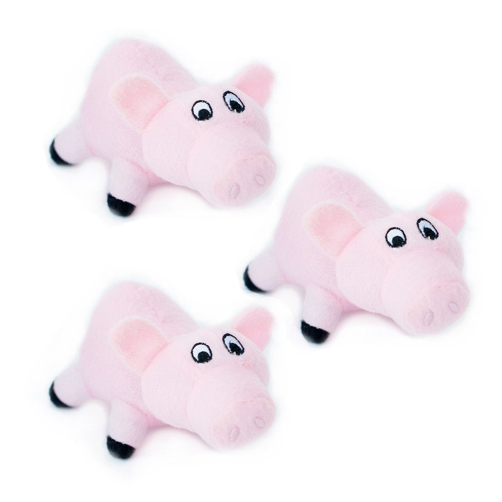 ZippyPaws Burrow Squeaky Pigs closeup — plush texture and squeaker for small-dog play.
