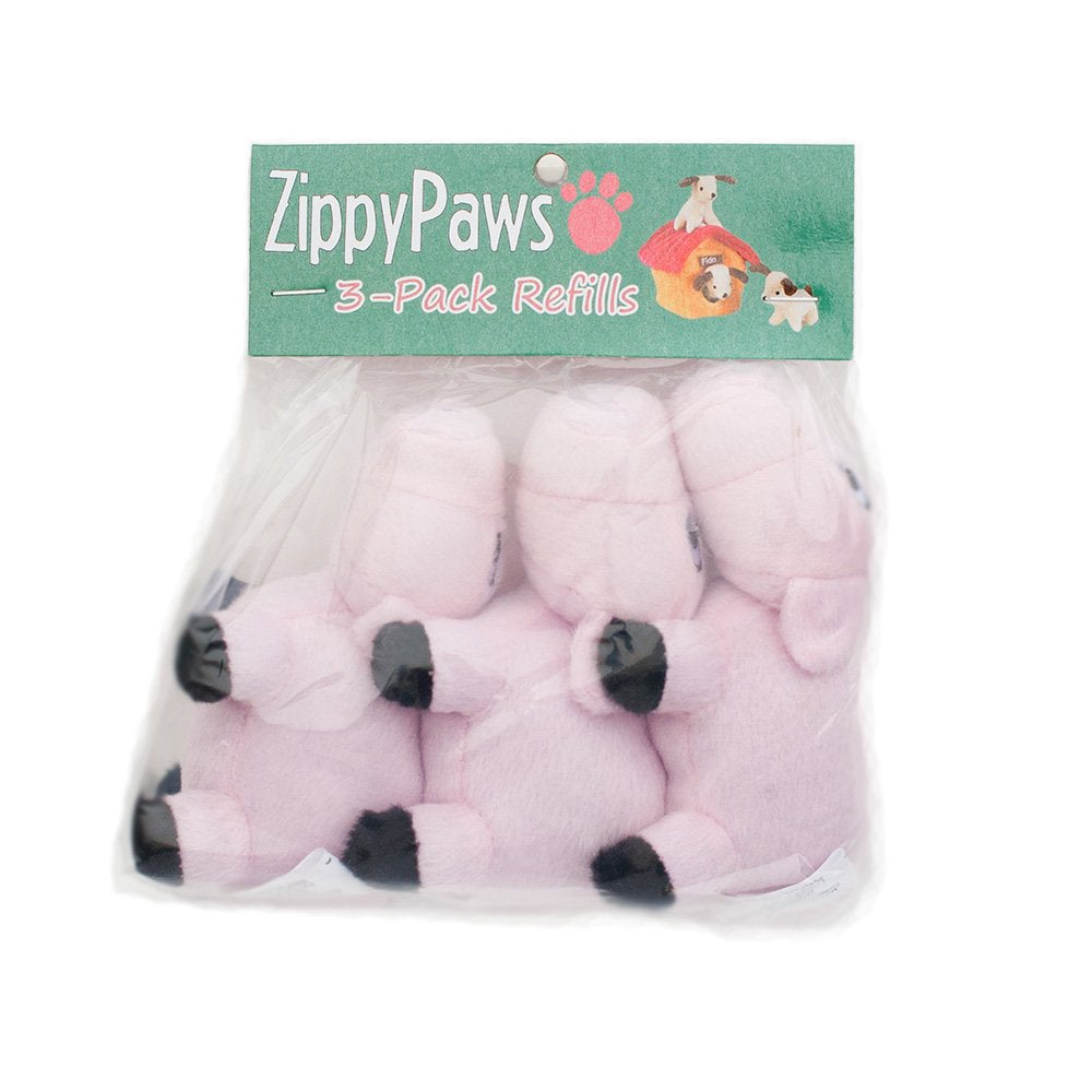 ZippyPaws Burrow Squeaky Pigs toys pack — soft plush trio for interactive play.