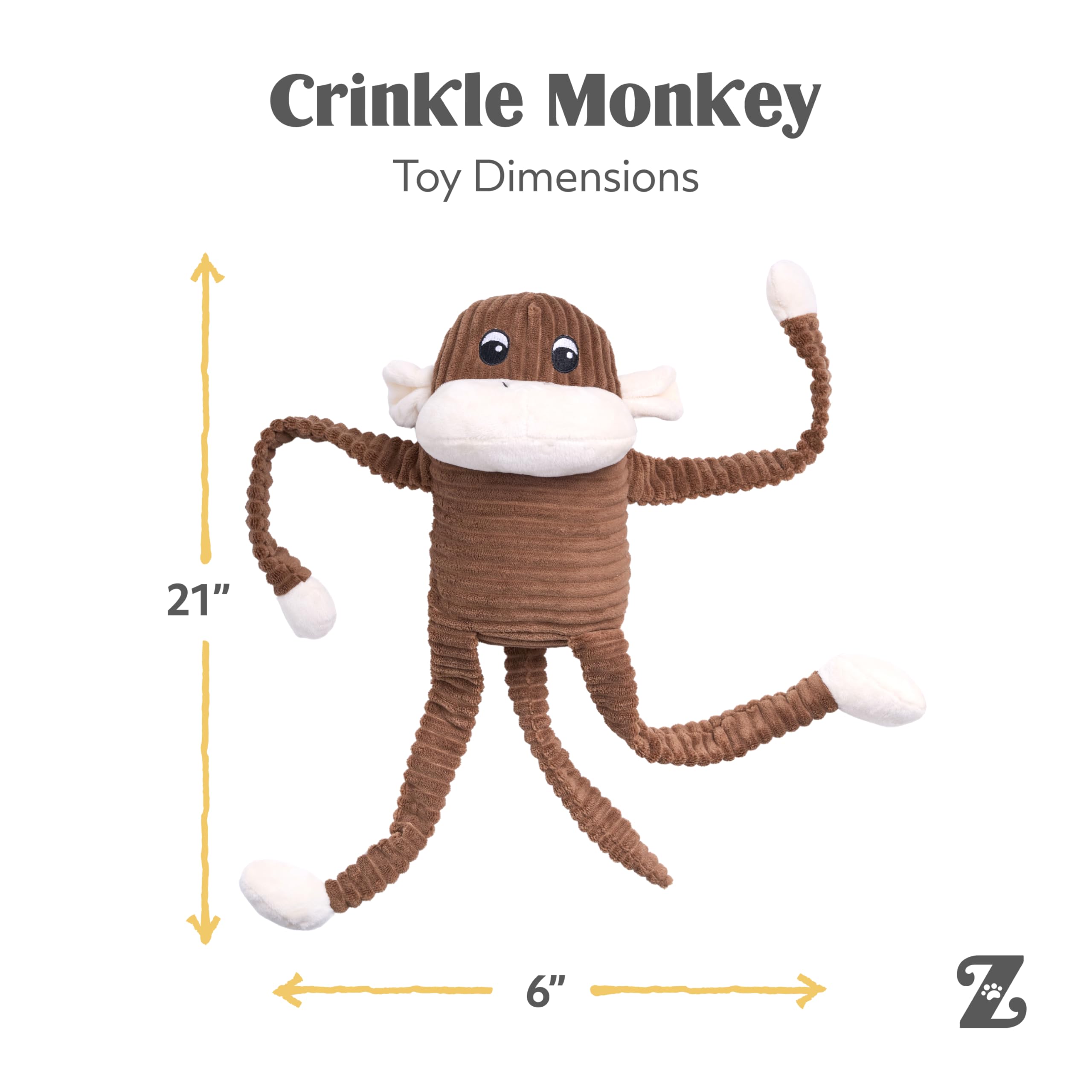 ZippyPaws Crinkle Monkey, sonajero-blaster, sonido llamativo durante la diversión.