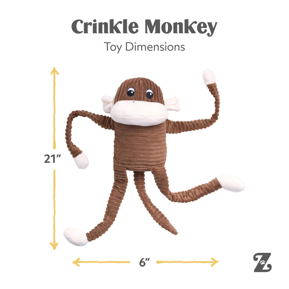 ZippyPaws Crinkle Monkey, sonajero-blaster, sonido llamativo durante la diversión.