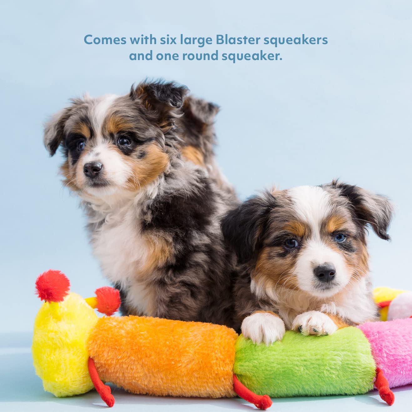 ZippyPaws Deluxe Caterpillar embroidery detailing shown for colorful, durable toy appeal.