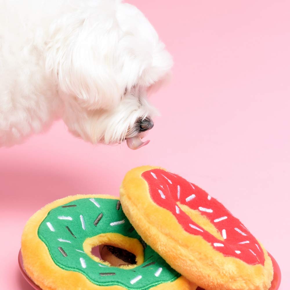 ZippyPaws Donutz Cherry 7-inch plush toy suitable for dogs of all sizes.