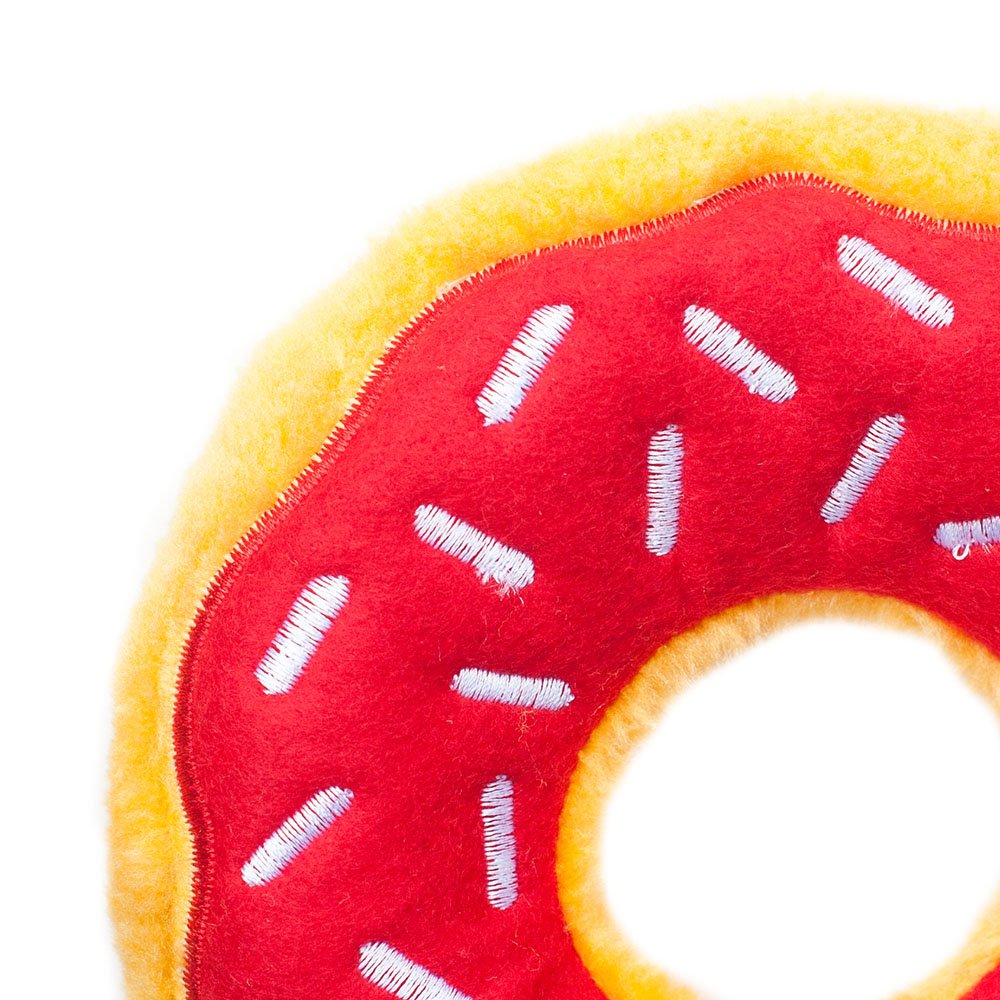 ZippyPaws Donutz Cherry toy squeaker view highlighting two crescent squeakers for alert play.