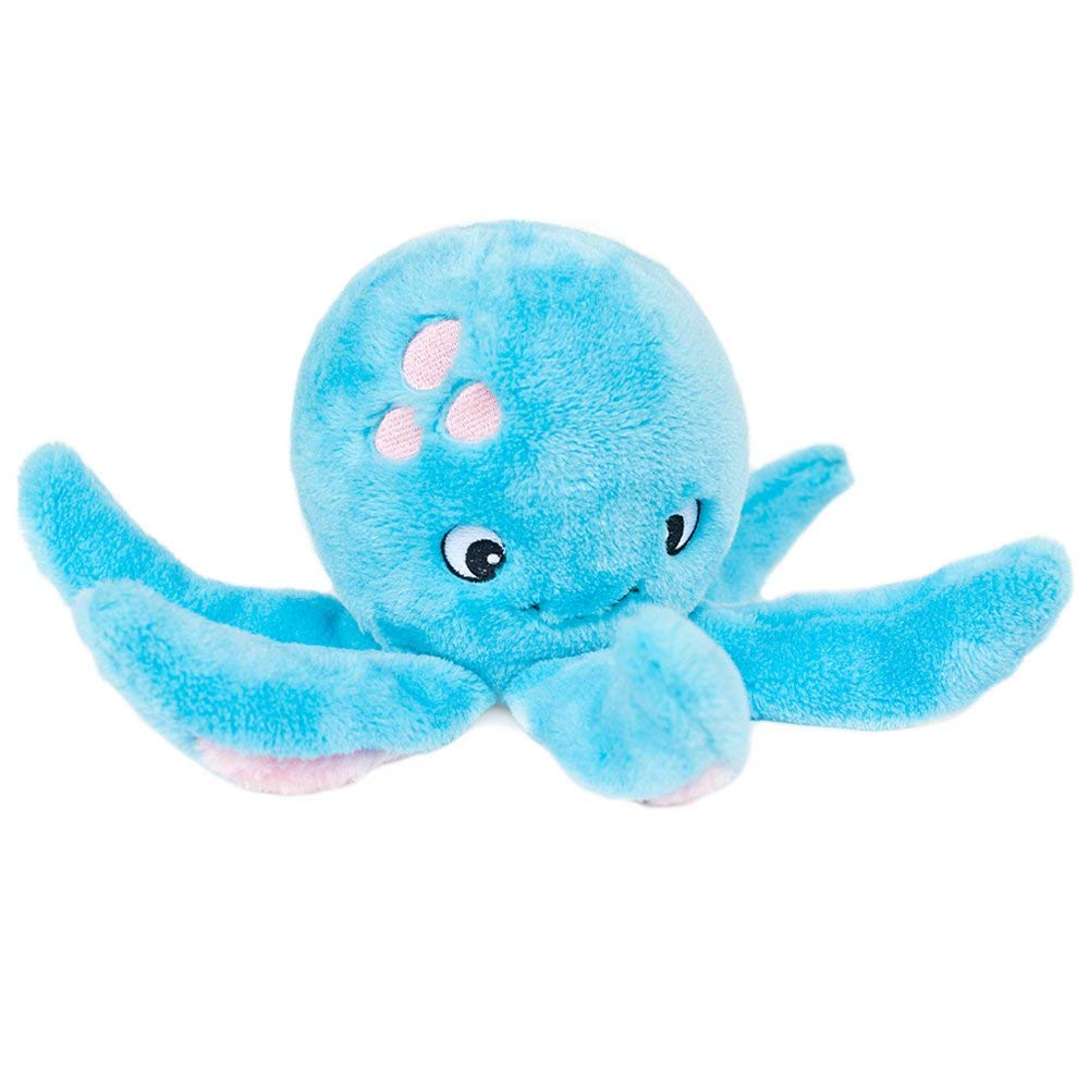 ZippyPaws Oscar the Octopus toy, side view, plush cuddle material with built-in grunter