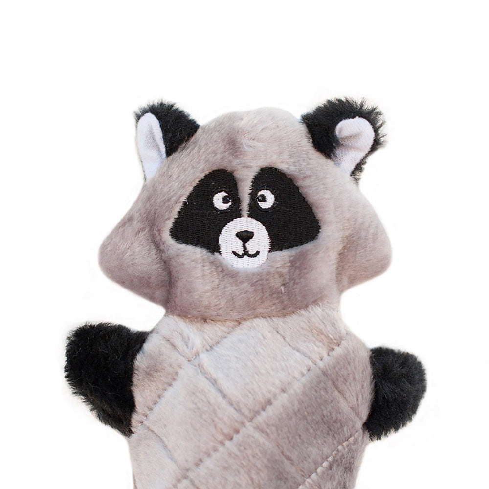 ZippyPaws Jigglerz Raccoon Toy shows durable, multi-layered fabric.