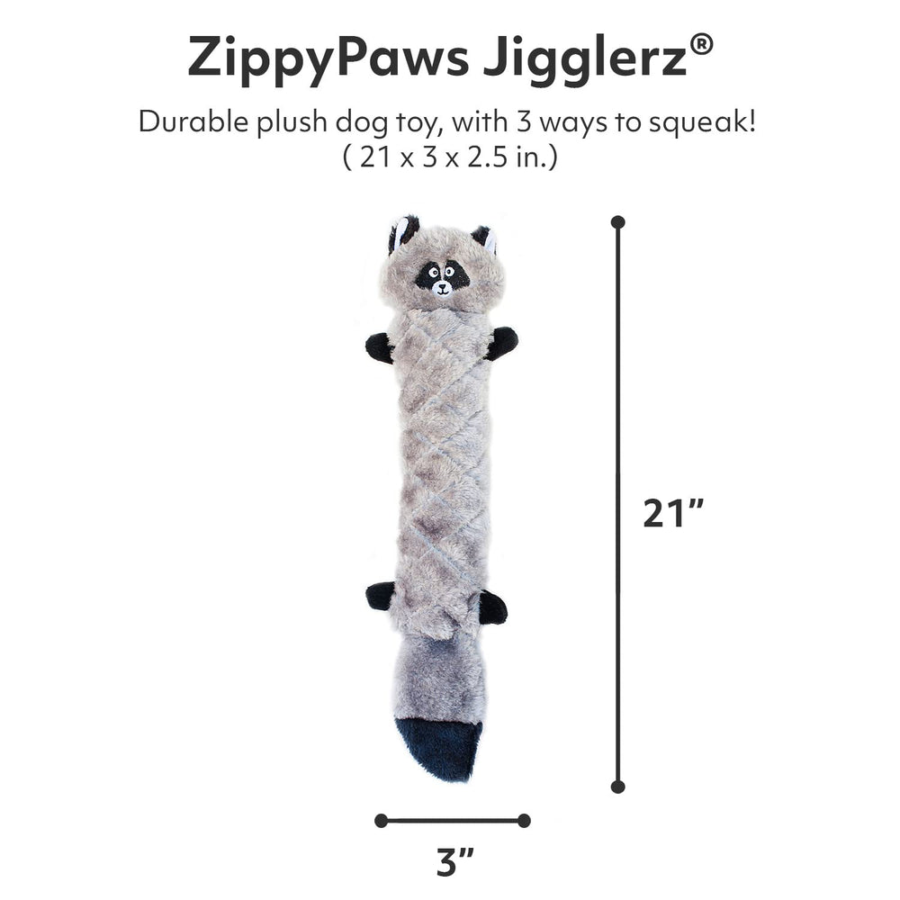 ZippyPaws Jigglerz Raccoon Toy in action during lively playtime.