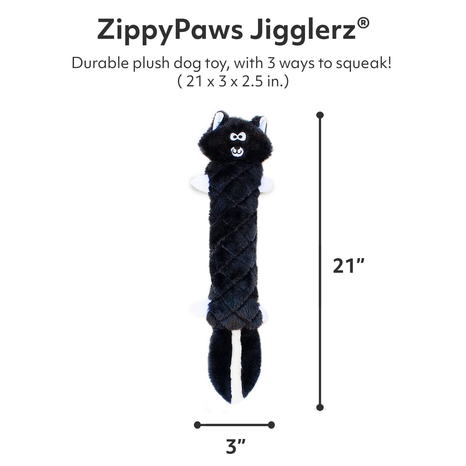 ZippyPaws Jigglerz Skunk tail crinkle detail enhances play and engagement