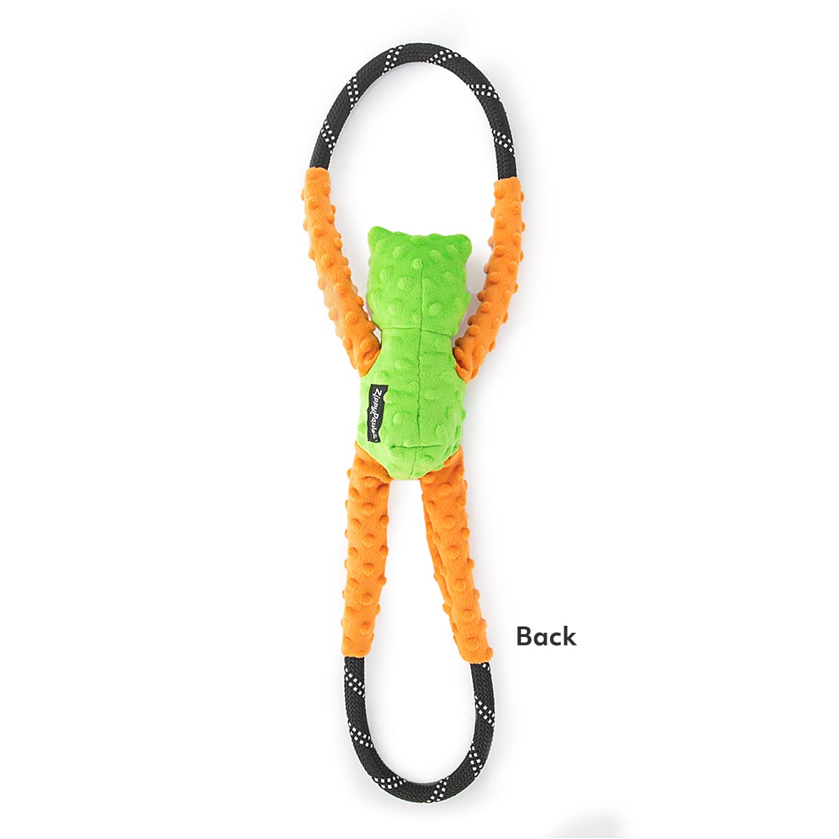 RopeTugz Frog closeup highlights the large squeaker driving engagement.