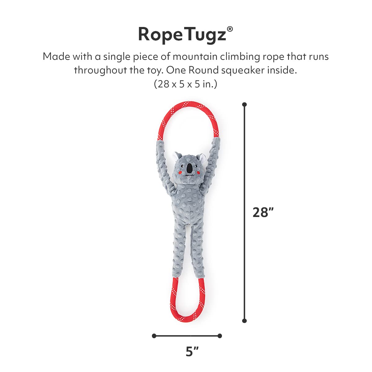 ZippyPaws RopeTugz Koala rope closeup highlighting rugged material for chewers.