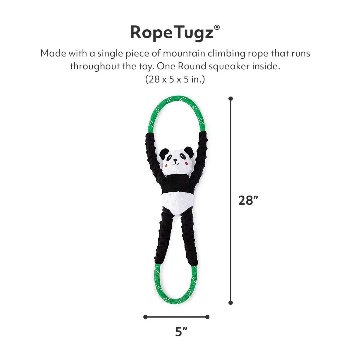 ZippyPaws RopeTugz Panda squeaky chew toy that grabs your dog's attention.