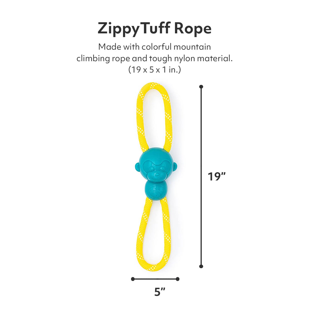 ZippyPaws RopeTugz Teal squeaker closeup showcases interactive play.