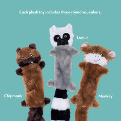 ZippyPaws Skinny Peltz monkey 18in unstuffed squeaky toy encourages playful chewing