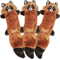 ZippyPaws Zingy Raccoon pack-3 tug image highlights durable no-stuffing dog toys for interactive play.