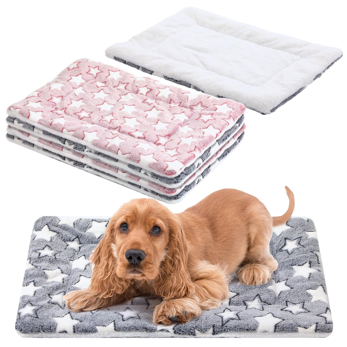 Zisiueel 4-piece dog bed crate mat set in pink and gray—soft, washable comfort