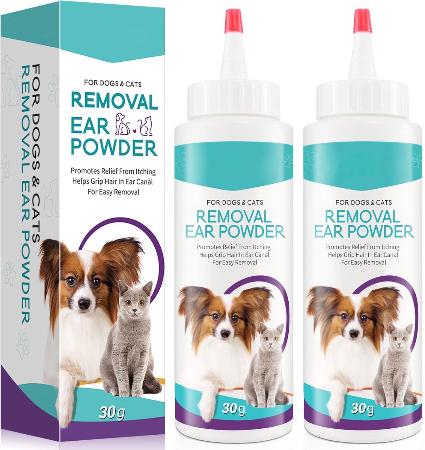ZIXAOK dog ear cleaner powder packaging shows easy-use design for quick pet care.