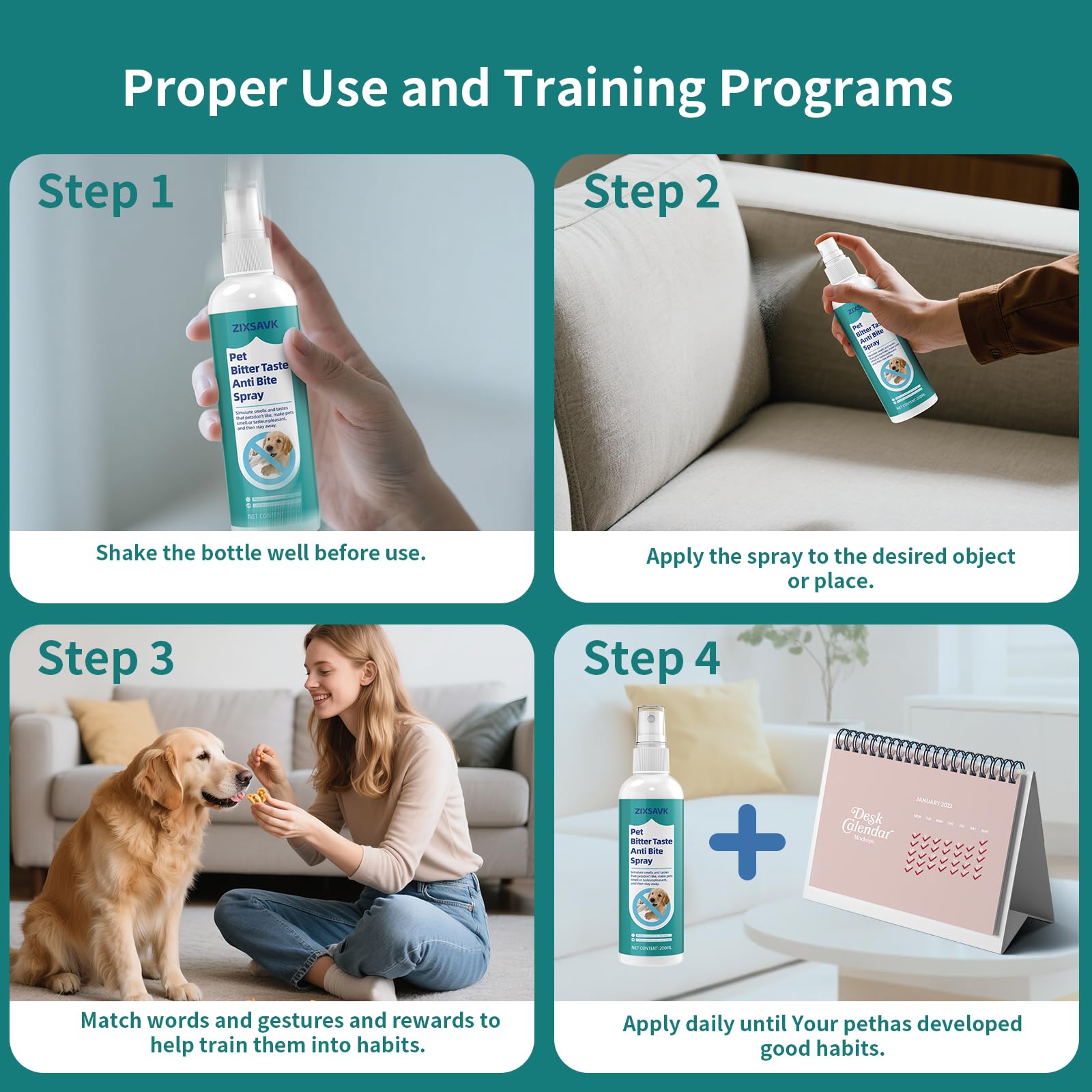 Zixsavk Bitter Apple Spray applied to paws during training.