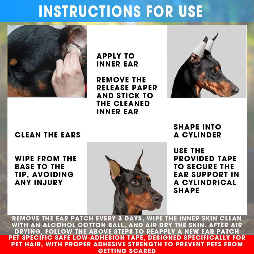Ziyue doberman ear-posting kit breed-compatibility note shows Doberman and Samoyed use