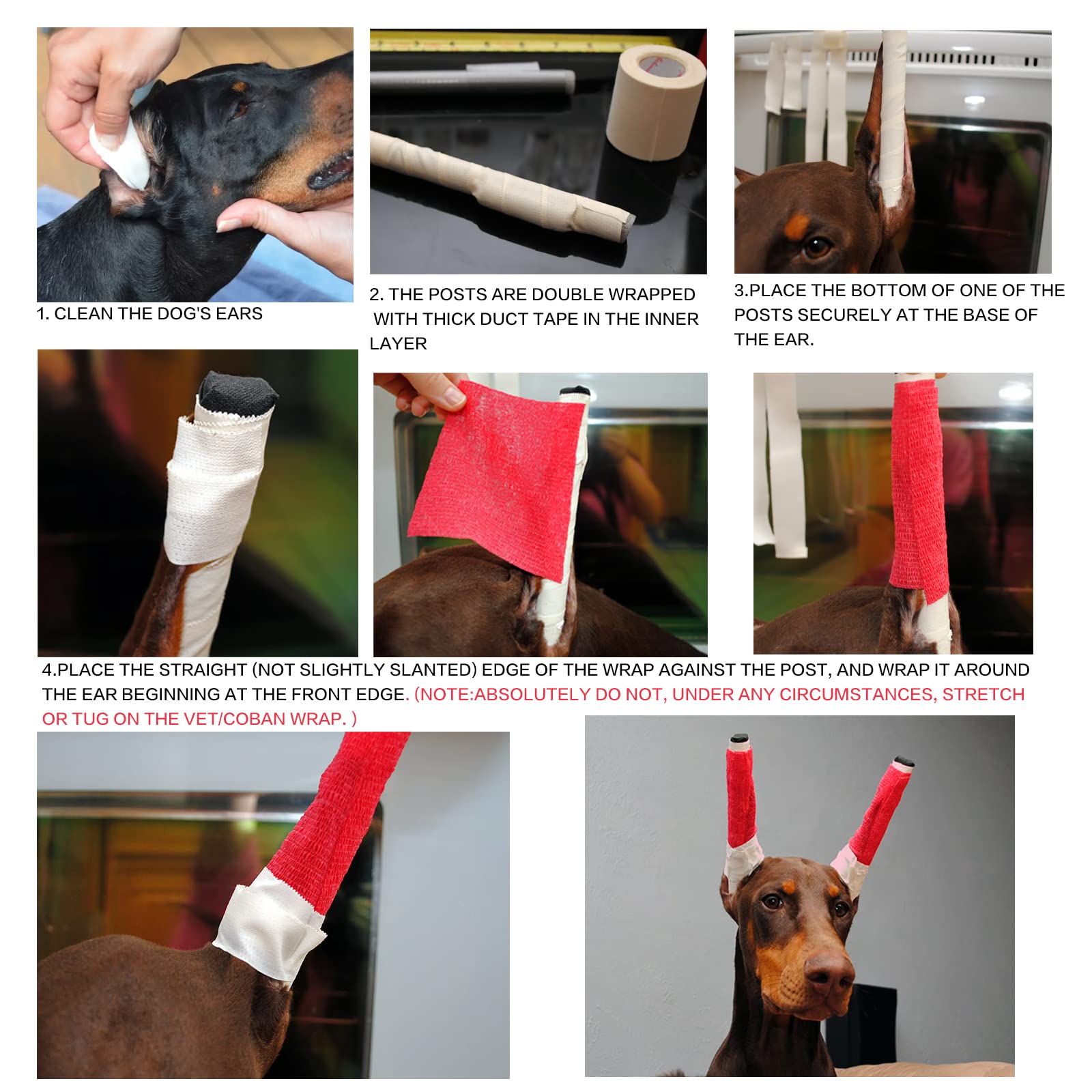 Ziyue Doberman ear posting in-use setup shown step-by-step