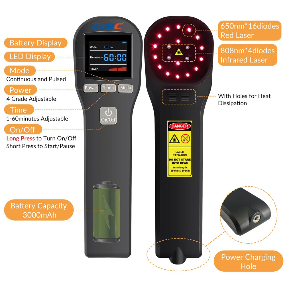 ZJKC cold laser device used on a cat for soft tissue support.