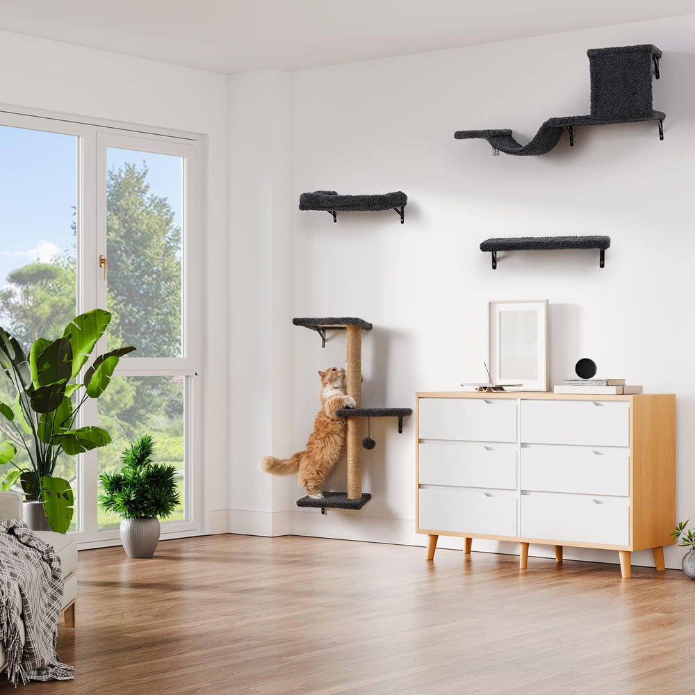 ZLAFM 5-in-1 cat wall shelves bridges and hideaways visual demonstrates elevated play spaces