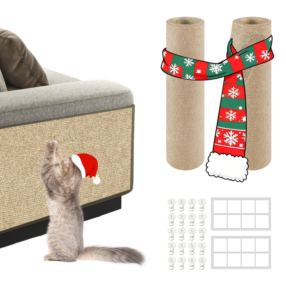 ZLAFM cat scratch mat 78.7-inch khaki installed to shield furniture from claws.