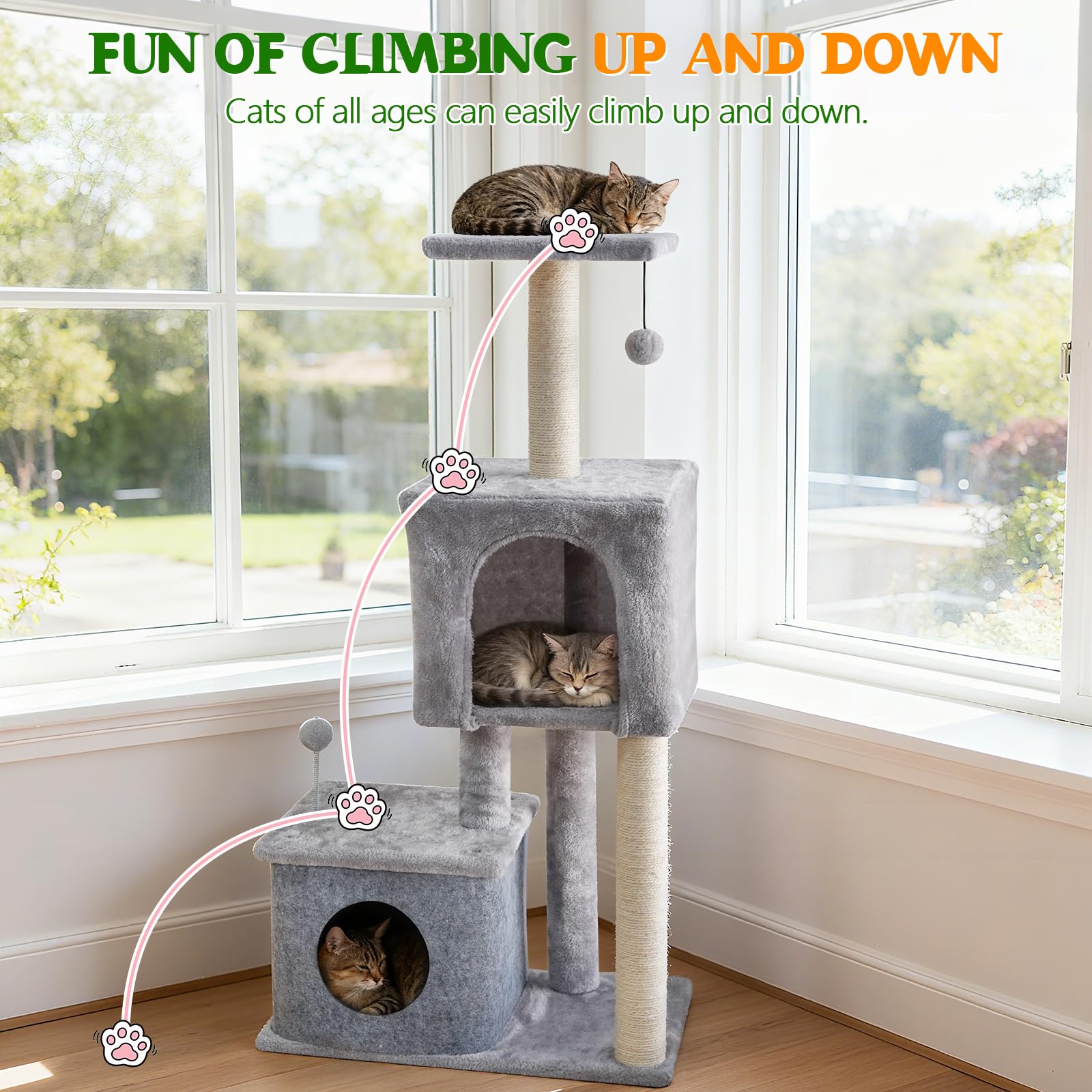 ZLAFM cat tree easy assembly and maintenance with included hardware and plush cover.