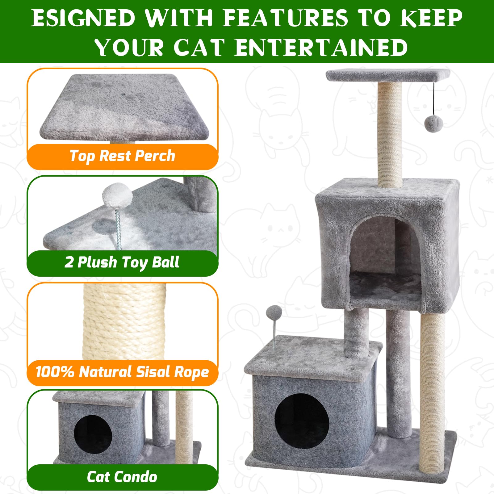 ZLAFM cat tree interactive pom-poms spark play and exercise for energetic cats.