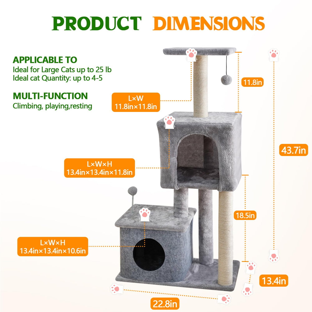 ZLAFM cat tree sturdy base ensures multi-cat stability during active play.