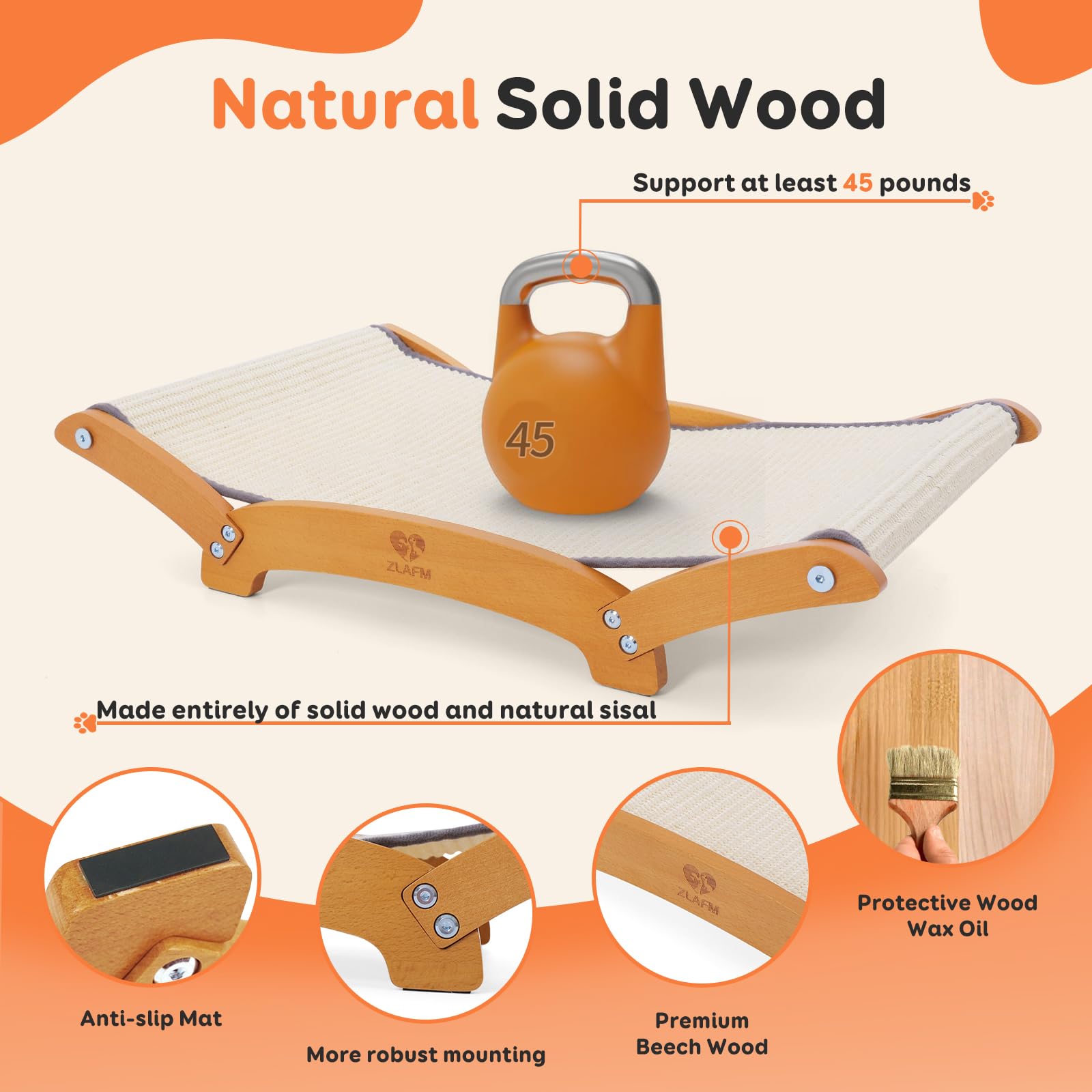 ZLAFM Solid Wood Frame highlights sturdy construction for daily indoor use.