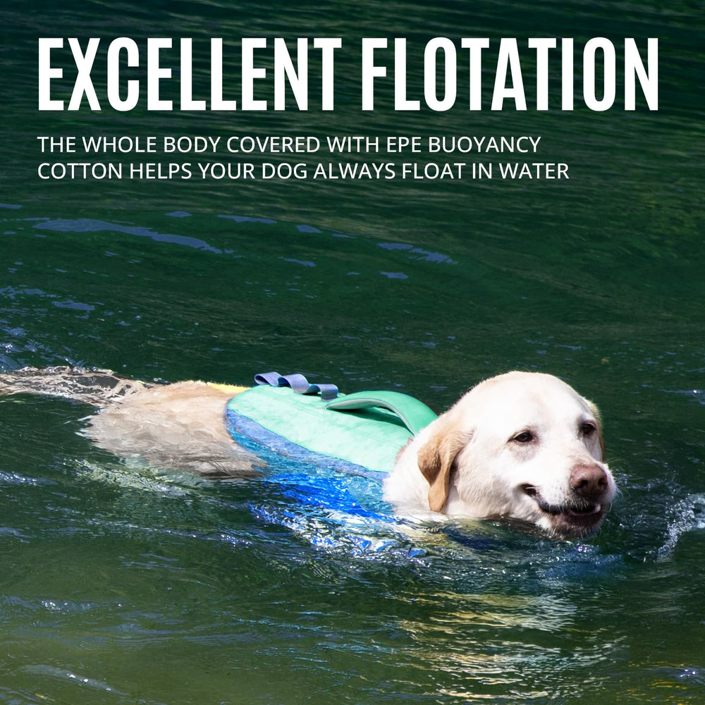 ZLX dog life jacket foam panels illustrate extra buoyancy and head support.