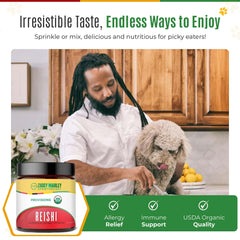 ZMA Pets Ziggy Marley Reishi fruiting body extract concentrates antioxidants for pets.