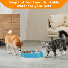 ZNOFAN outdoor heated pet bowl with removable stainless bowls for easy refilling.