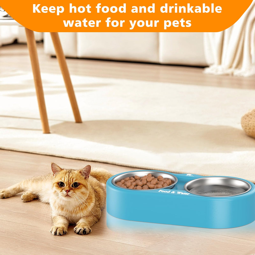 ZNOFAN outdoor heated pet bowl in use shows weather protection and shade placement.