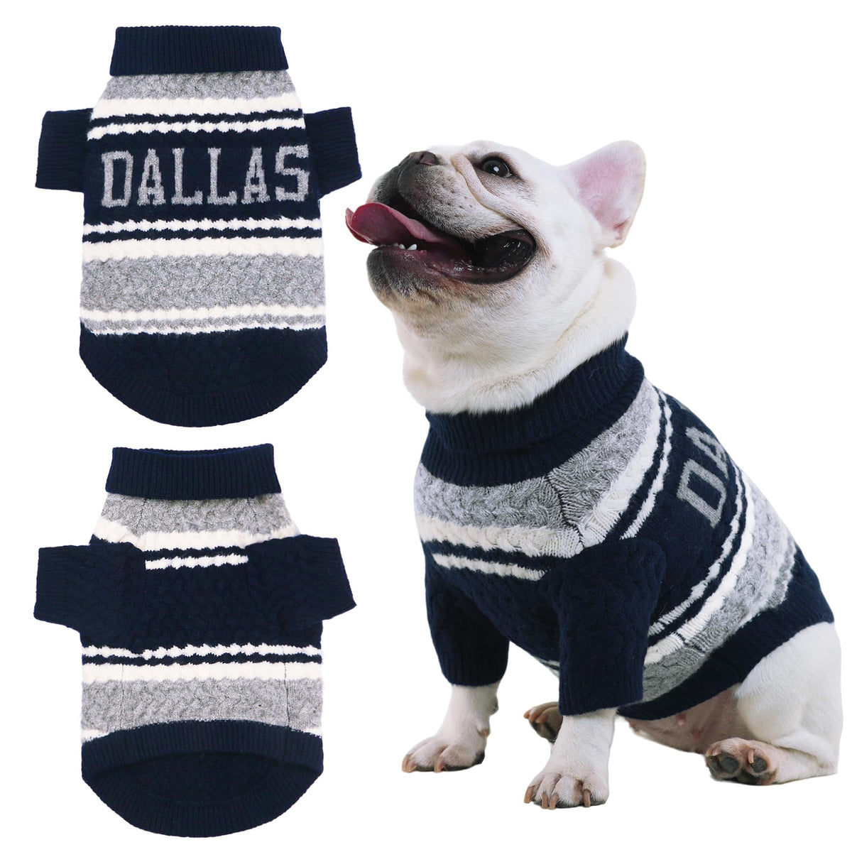 ZOARVEXD Dallas football-theme closeup highlighting durable knit for active small dogs