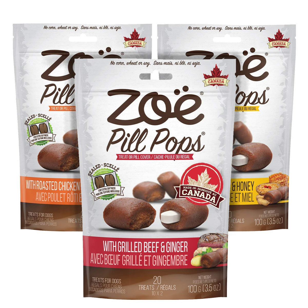 Zoë Pill Pops packaging opened showing two-piece portions for easy medicating dogs.