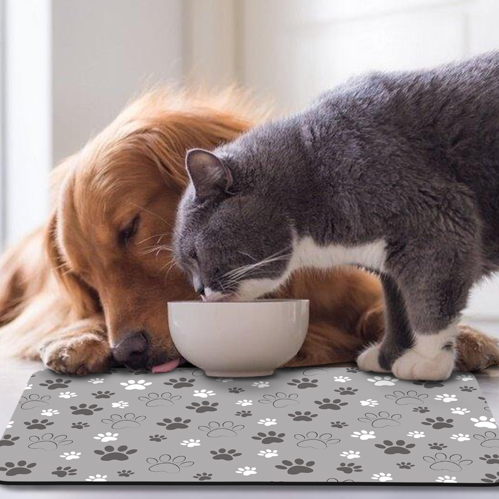 Zoeeya dog food mat 24x32 inches fits most bowls.