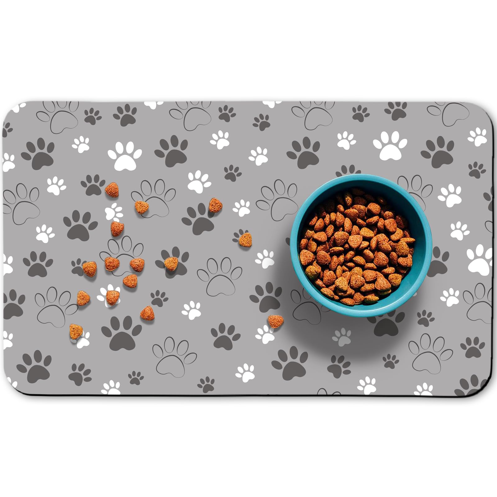 Zoeeya dog food mat with absorbent surface catches spills and keeps floors clean.