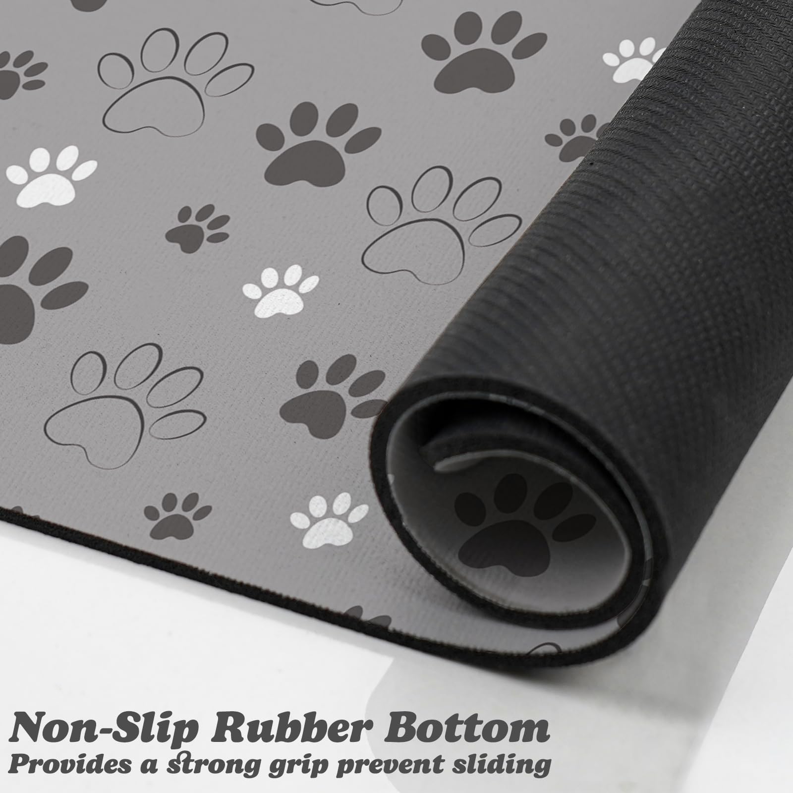 Zoeeya dog food mat shows non-slip backing that holds bowls in place.
