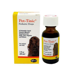 Zoetis Pet-Tinic bottle pour demonstrates easy dosing for dogs and cats, supporting growth.