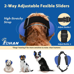 ZOHAN dog ear muffs blue size large showing durable ABS shell for long-lasting use.
