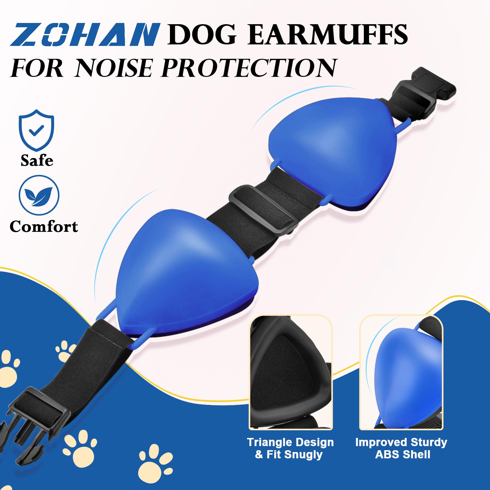 ZOHAN dog ear muffs blue size medium with adjustable fit during loud events.
