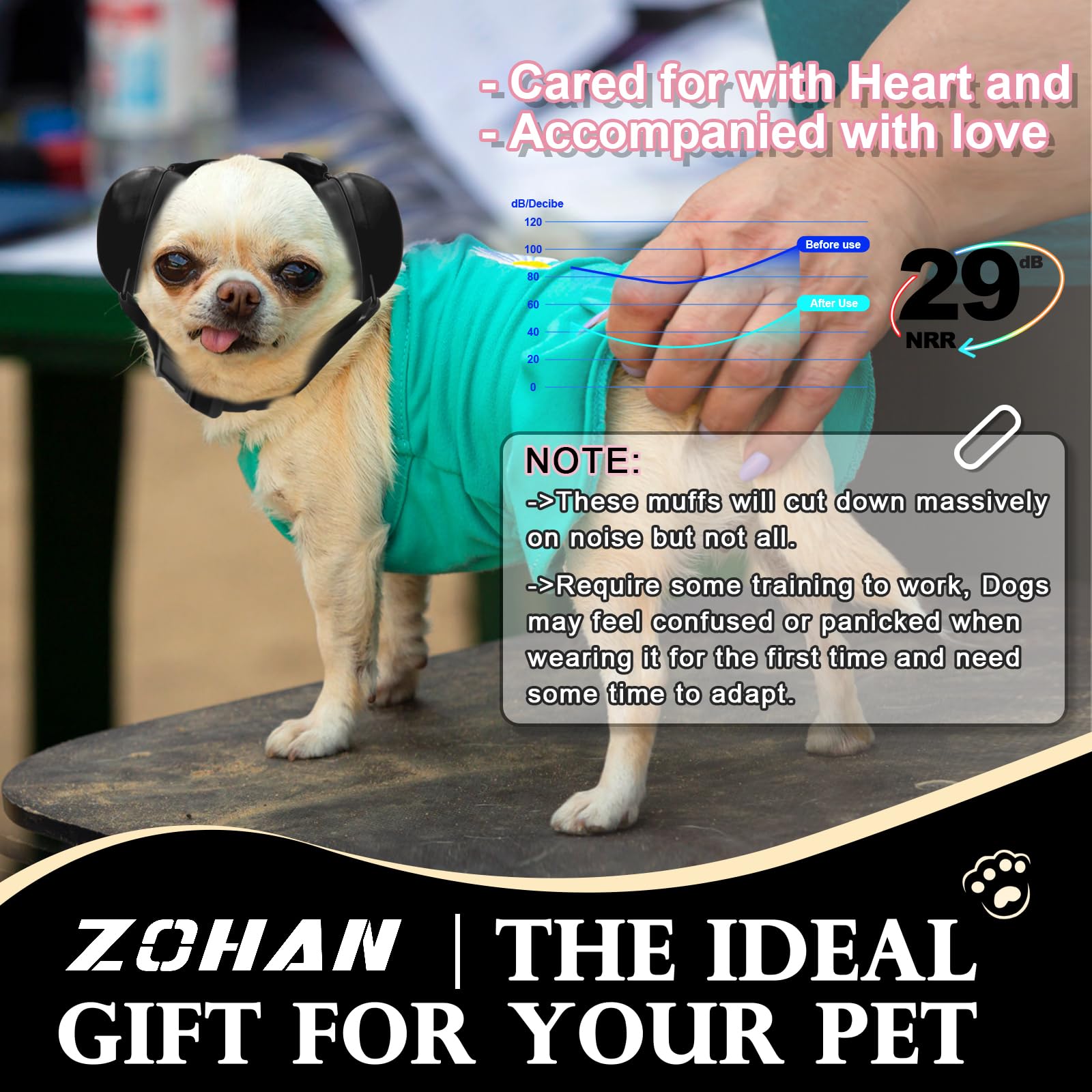 ZOHAN dog ear muffs color options Black Pink Blue for style and fit
